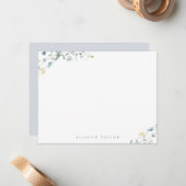 Dusty Blue Boho Wildflower Personalized Stationery Card (Front/Back In Situ)