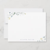 Dusty Blue Boho Wildflower Personalized Stationery Card (Front)