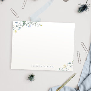Dusty Blue Boho Wildflower Personalized Stationery Card