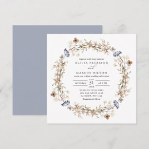 Dusty Blue Boho Wildflower Wedding Invitation