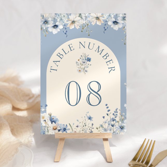 Dusty Blue Boho Wildflower Wedding Table Number (Creator Uploaded)