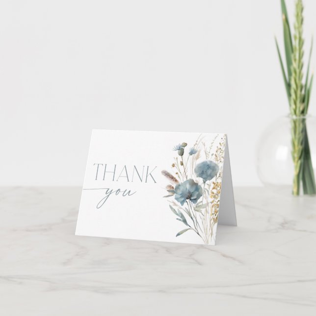 Dusty blue boho wildflowers  thank you card (Front)