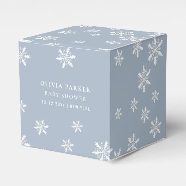 Dusty Blue Boho Winter Snowflake Baby Shower  Favor Box (Front Side)