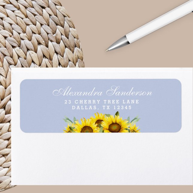 Dusty Blue Boho Yellow Sunflower Return Address (Creator Uploaded)