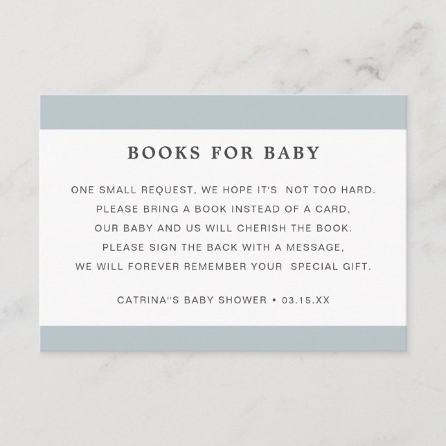 Dusty Blue Book Request Boy Baby Shower Enclosure Card (Front)