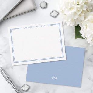 Dusty Blue Border Minimalist Name Monogram Card