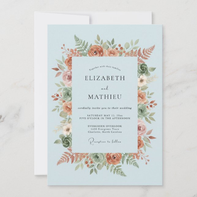 Dusty Blue Botanical Artistry Wedding Invitation (Front)