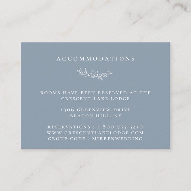 Dusty Blue Botanical Branch Wedding Accommodations Enclosure Card (Front)