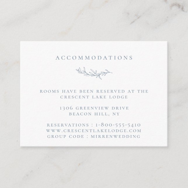 Dusty Blue Botanical Branch Wedding Accommodations Enclosure Card (Front)