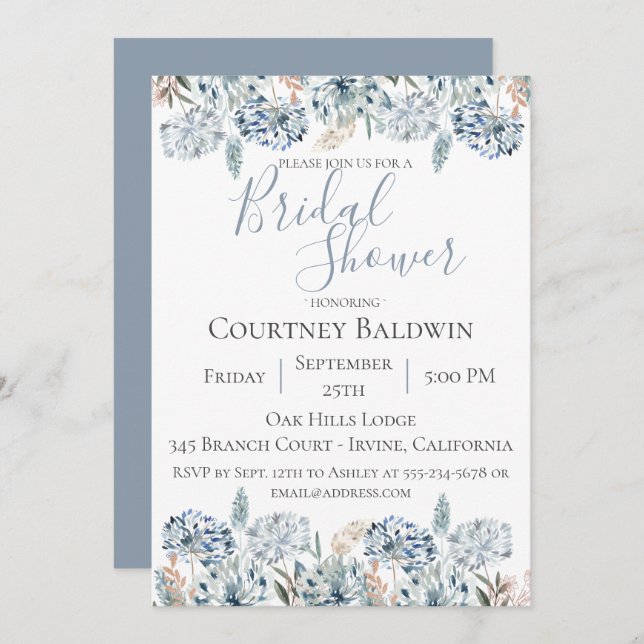 Dusty Blue Botanical Bridal Shower Invitation (Front/Back)