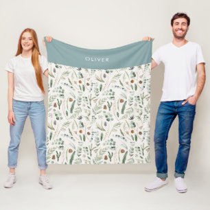 Dusty blue botanical elegant modern family gift fleece blanket