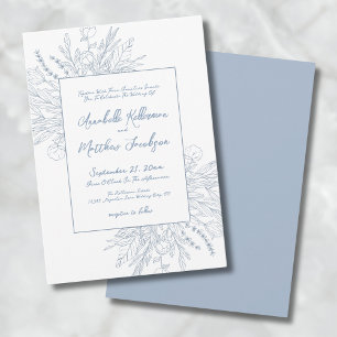 Dusty Blue Botanical Elegant Wedding Invitation