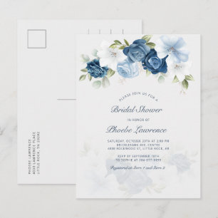 Dusty Blue Botanical Floral Bridal Shower Invitation Postcard