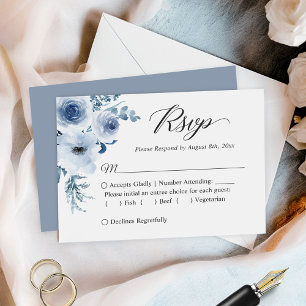 Dusty Blue Botanical Floral Budget Petite carte RS