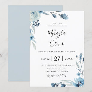 Dusty Blue Botanical Floral Faire-part de mariage