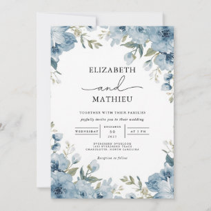 Dusty Blue Botanical Floral Garden Wedding Invitation