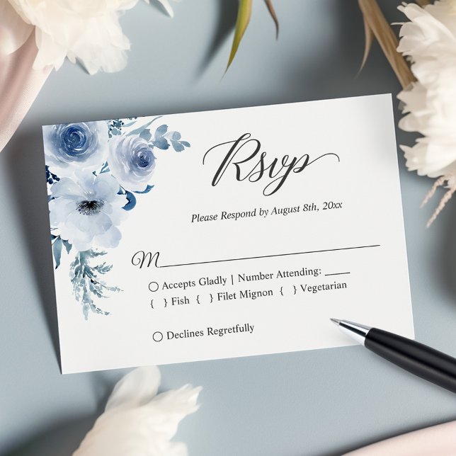 Dusty Blue Botanical Floral Wedding RSVP Card (Creator Uploaded)