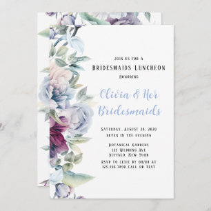 Dusty Blue Botanical Florals Bridesmaids Luncheon  Invitation