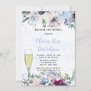 Dusty Blue Botanical Florals Brunch and Bubbly Invitation