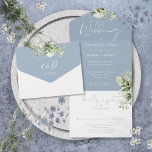 Dusty Blue Botanical Greenery Monogram Wedding All In One Invitation<br><div class="desc">All in one wedding invitation featuring botanical greenery,  rustic leaves and elegant typography. The invitation includes a perforated RSVP card that can be individually addressed or left blank for you to handwrite your guest's address details. Designed by Thisisnotme©</div>