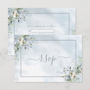 Dusty Blue Botanical Greenery Watercolor RSVP Card