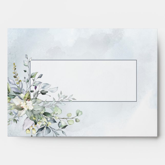 Dusty Blue Botanical Greenery Watercolor Wedding Envelope (Front)