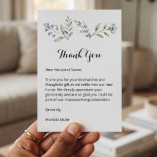 Dusty Blue Botanical Housewarming Thank You Card