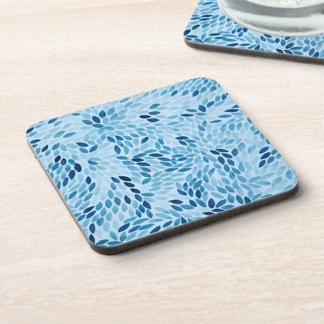 ​Dusty Blue Botanical Leaf Pattern Hard Plastic Coaster (Left Side)