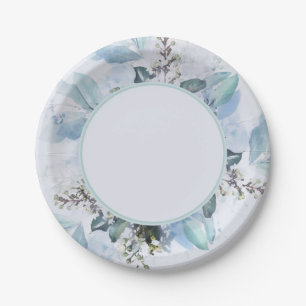 Dusty Blue Botanical Paper Plate