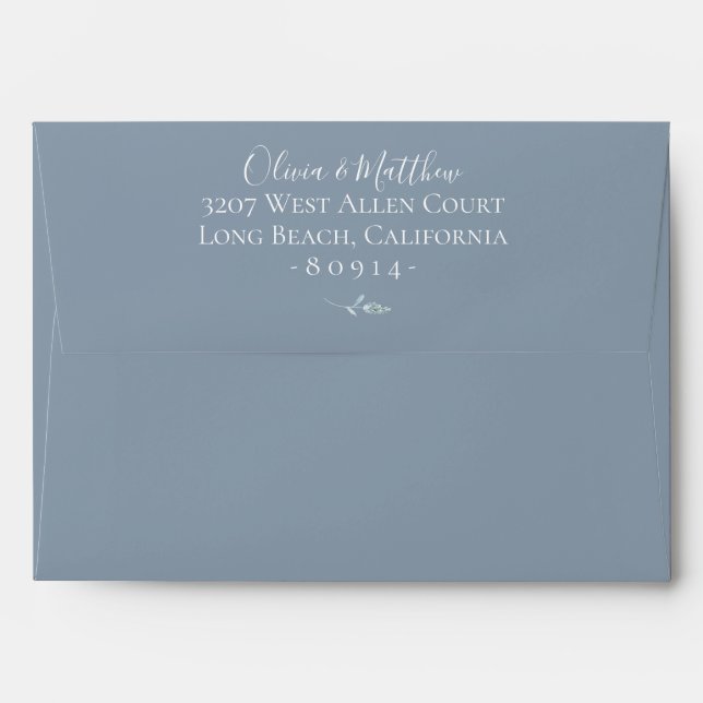 Dusty Blue Botanical Personalized Return Address Envelope (Back (Top Flap))