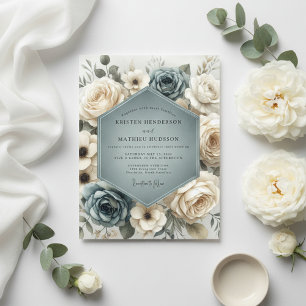 Dusty Blue Botanical Romance Wedding Invitation