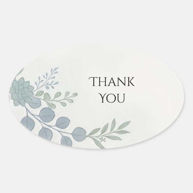 Dusty Blue Botanical Thank You Sticker (Front)