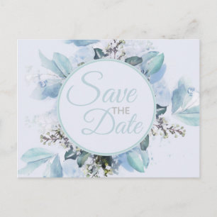 Dusty Blue Botanical Watercolor Save The Date Postcard
