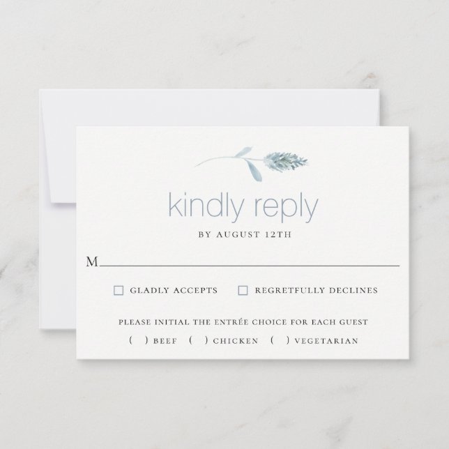 Dusty Blue Botanical Wedding Carte RSVP (Devant)