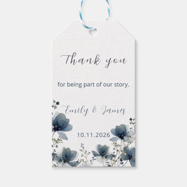 Dusty Blue Botanical Wedding Gift Tags (Front)