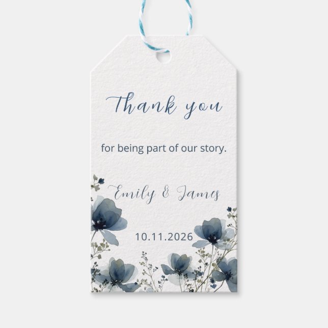 Dusty Blue Botanical Wedding Gift Tags (Front)