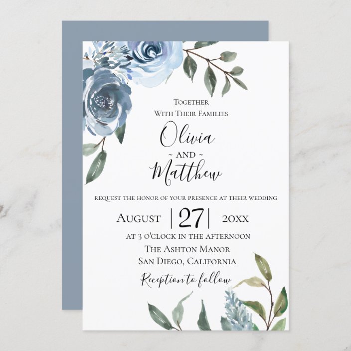 Dusty Blue Botanical Wedding Invitation Zazzle.ca