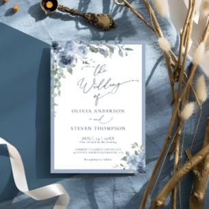 Dusty Blue Botanical Wedding Invitation