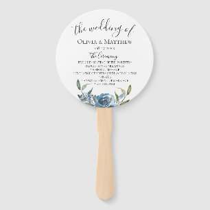 Dusty Blue Botanical Wedding Program Hand Fan