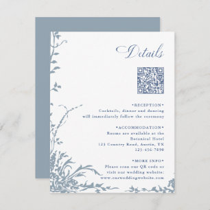 Dusty Blue Botanical Wedding QR Code Details Enclosure Card