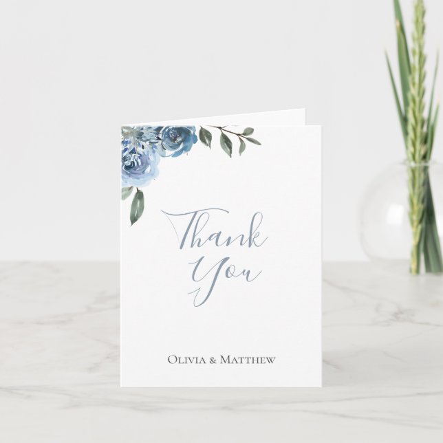 Dusty Blue Botanical Wedding Thank You (Front)