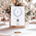 Dusty Blue Botanical Wreath QR Code Photo Sharing Table Number<br><div class="desc">These elegant Dusty Blue Botanical Wreath Wedding table number cards with QR Code for photo sharing are perfect for your wedding reception! The beautiful, flowy, botanical, dusty blue wreath is elegant and romantic. Put them on every table at your venue so guests can find the table they have been assigned...</div>