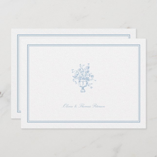 Dusty Blue Bouquet Classic Frame Wedding Couple Card (Front/Back)