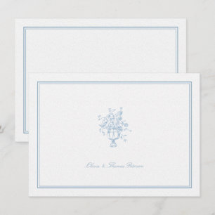 Dusty Blue Bouquet Classic Frame Wedding Couple Card