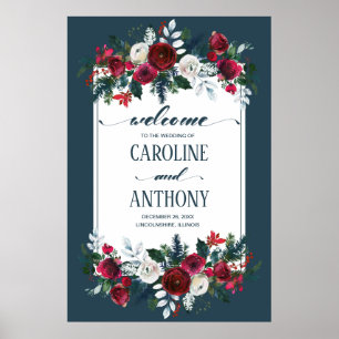 Dusty Blue Bourgogne Mariage Affiche de bienvenue