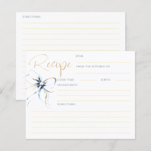 Dusty Blue Bow Bridal Recipe Card