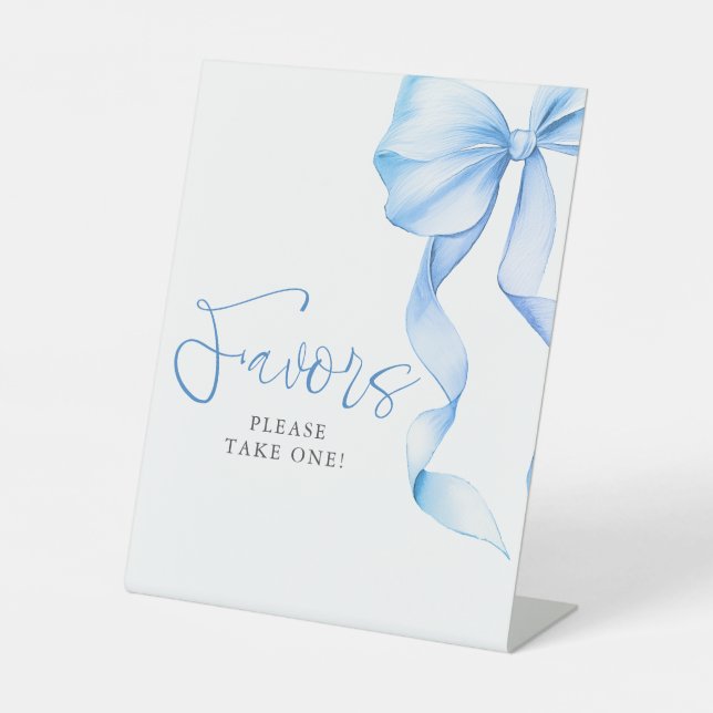 Dusty Blue Bow Bridal Shower Favours Pedestal Sign (Front)
