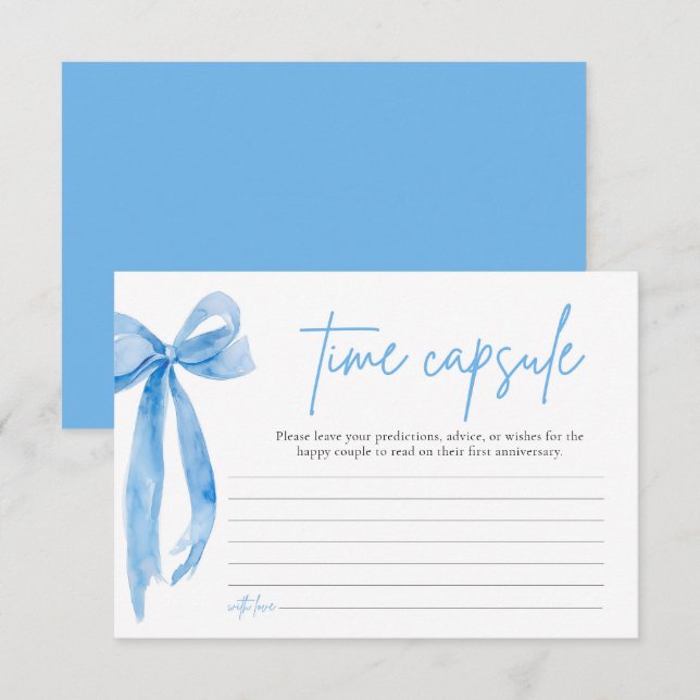 Dusty Blue Bow Bridal Shower Time Capsule Card (Front/Back)