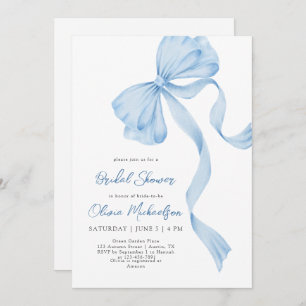 Dusty Blue Bow Coquette Ribbon Bridal Shower Invitation