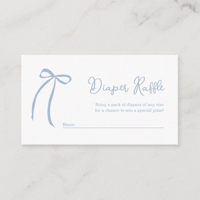 Dusty Blue Bow Diaper Raffle Insert Card (Front)